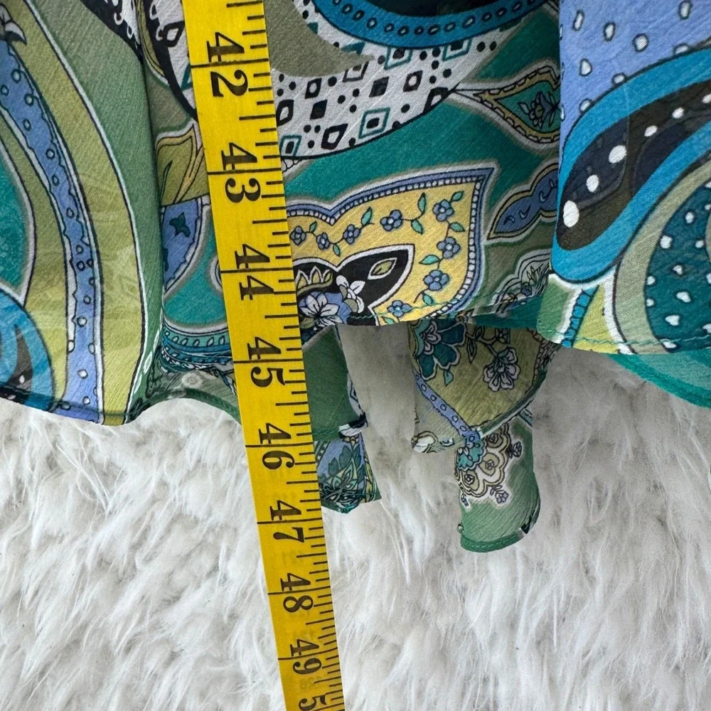 Jones New York‎ Paisley Faux Wrap Dress 14W Green Blue Boho Sleeveless Midi